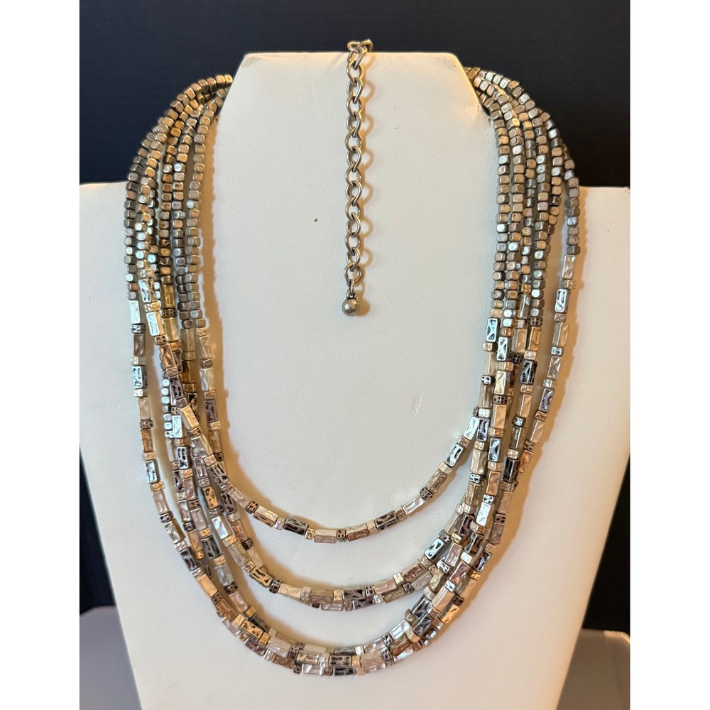 Chicos Womens Necklace Silver Tone Multi Strand Layered Beaded Statement Piece